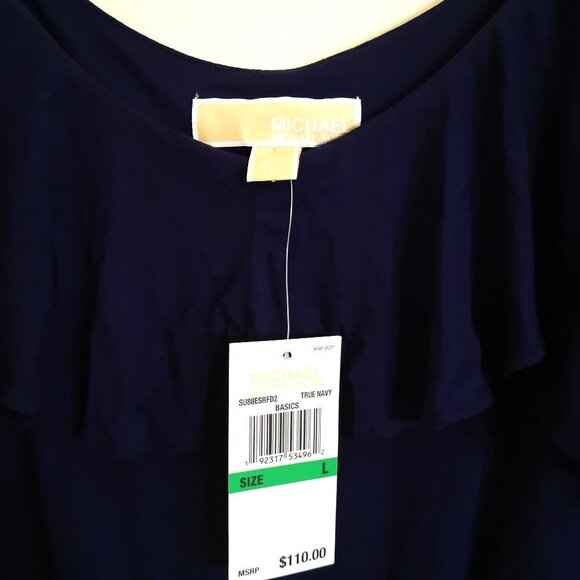 Michael Kors Women's Cold-shoulder Ruffle Stretch Maxi Dress Navy Blue Size L - Picture 6 of 9